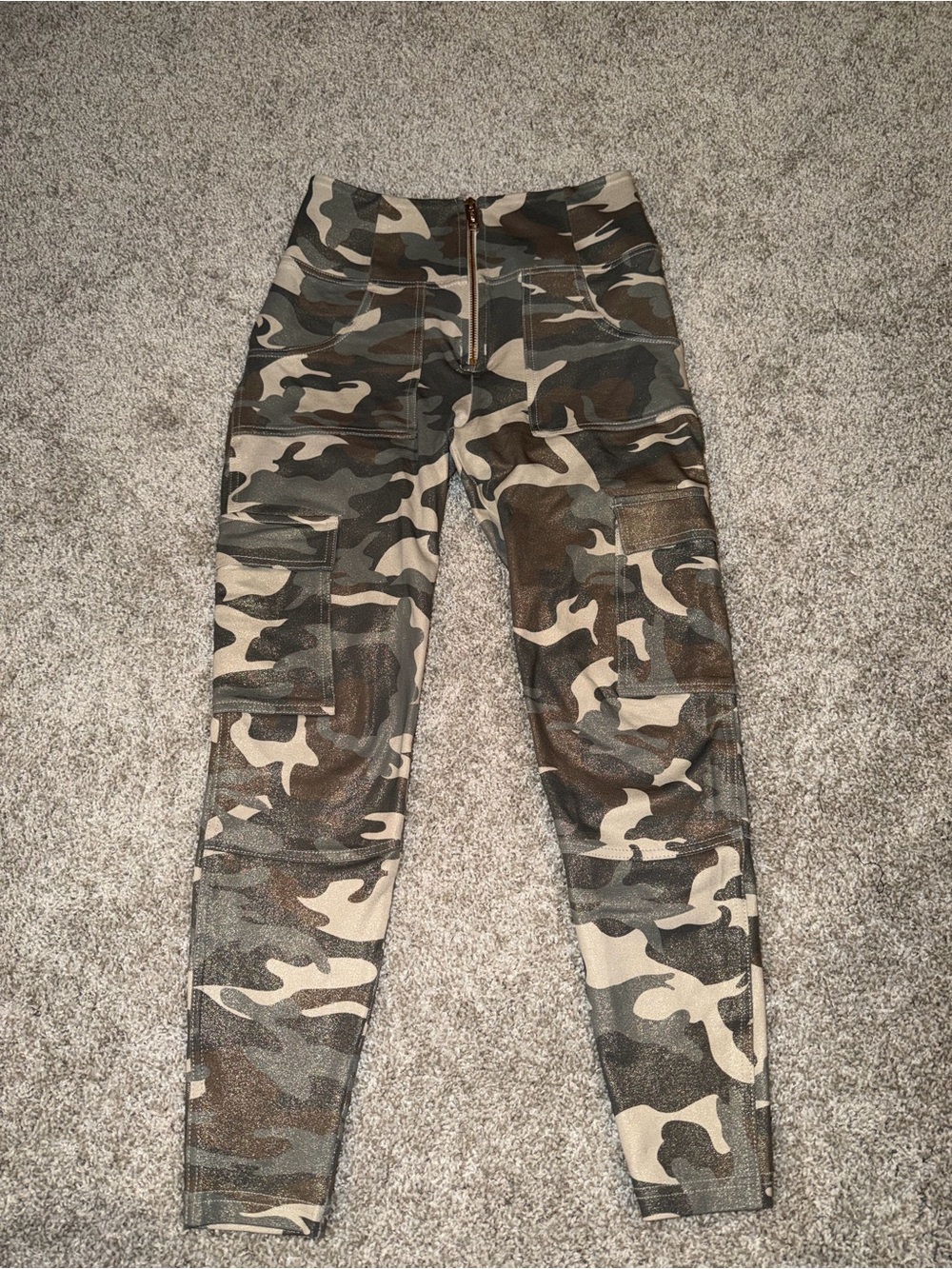 Freddy XS High-Waist Camo Metallic glitter Leggings - Taupe & Olive